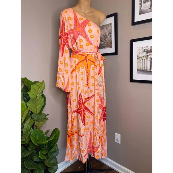 Anthropologie One-shoulder Starfish Maxi Dress By Farm Rio - Picture 5 of 7